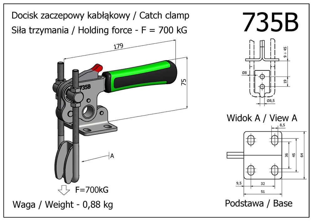 Docisk szybkomocujący zaczepowy - pionowy - z dodatkowym zabezpieczeniem