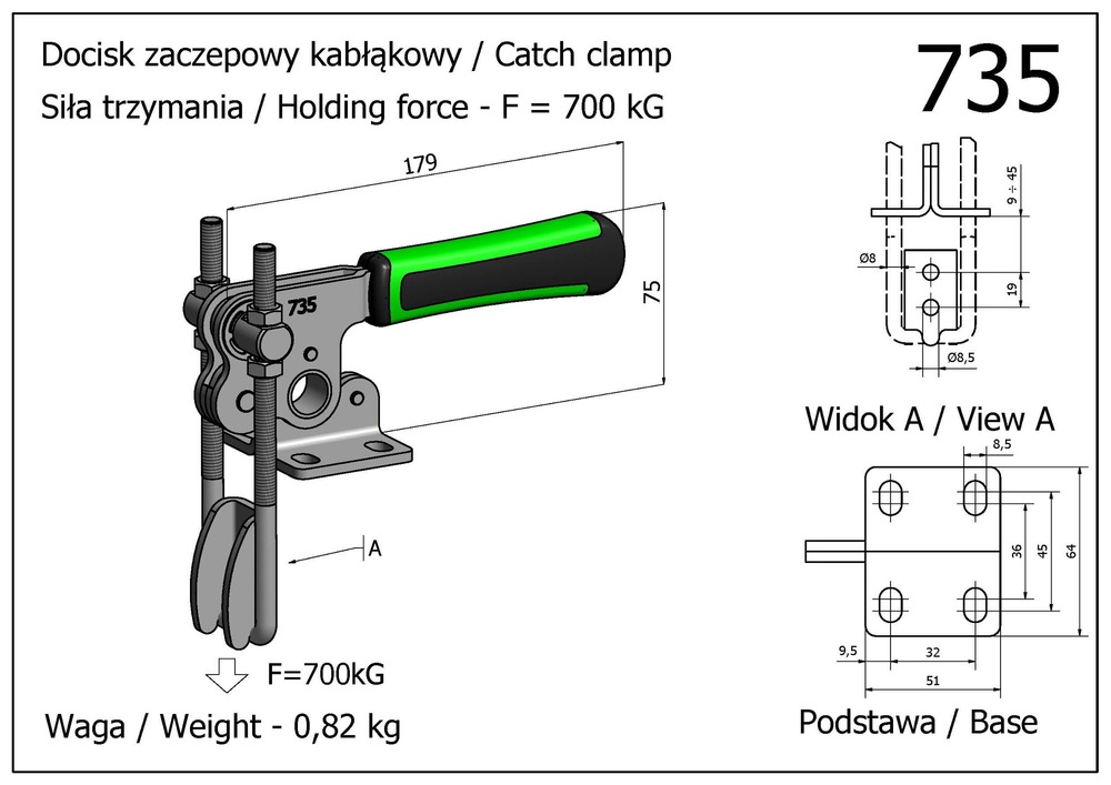Docisk szybkomocujący zaczepowy - pionowy