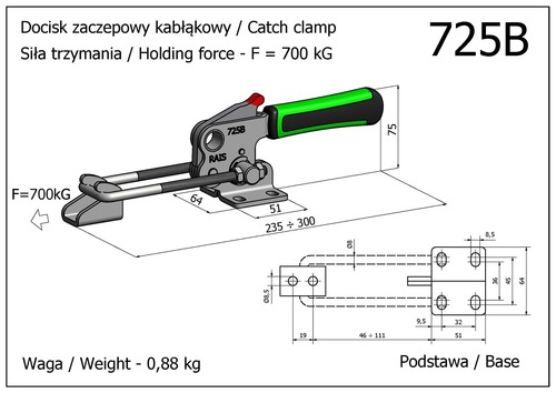Docisk szybkomocujący zaczepowy - poziomy - z dodatkowym zabezpieczeniem