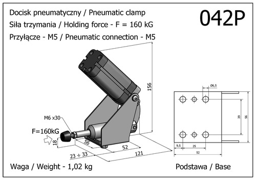 Docisk szybkomocujący pneumatyczny, pchający, z siłownikiem usytuowanym w pionie