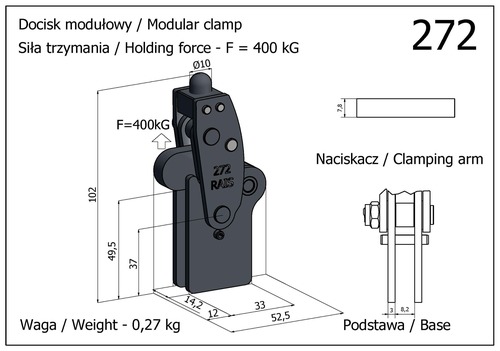 Docisk szybkomocujący pionowy modułowy - mocny z podstawą pionową
