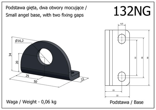 Podstawa gięta, dwa otwory mocujące