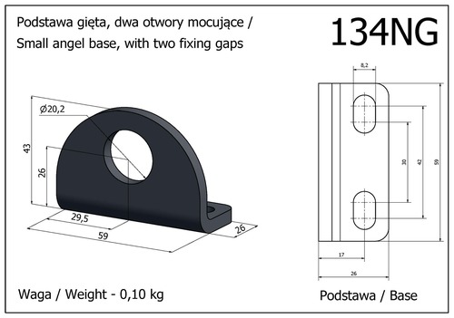 Podstawa gięta, dwa otwory mocujące