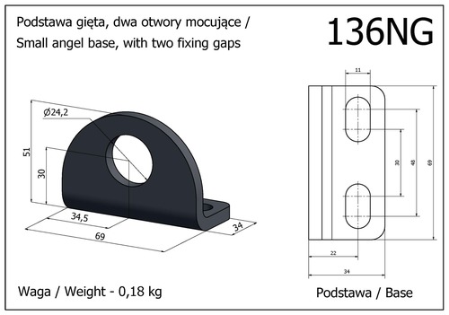 Podstawa gięta, dwa otwory mocujące