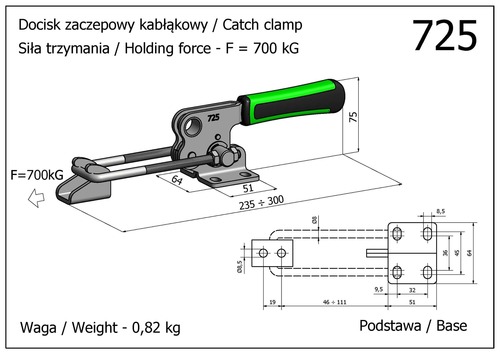 Docisk szybkomocujący zaczepowy - poziomy